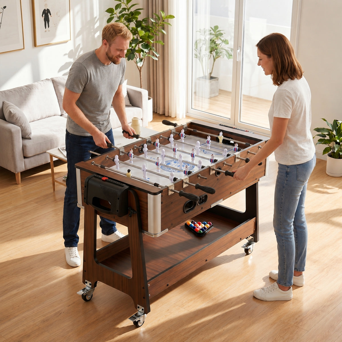 SPORTNOW 3 In 1 Reversible Multi Game Table With Lockable Wheels And Shelf