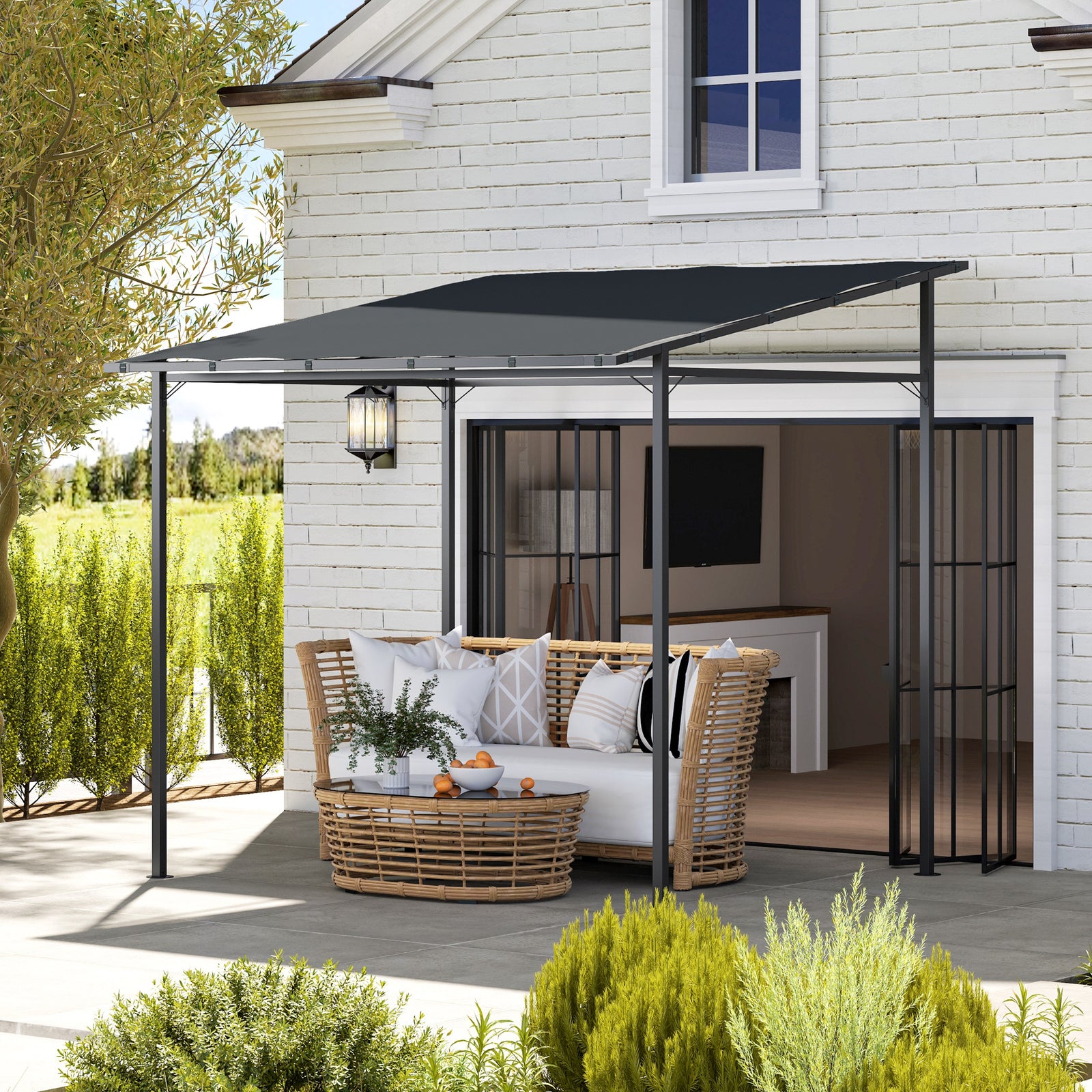 2.4 X 2.4 M Wall Mounted Pergola Gazebo, Upf30+ | Dark Gray