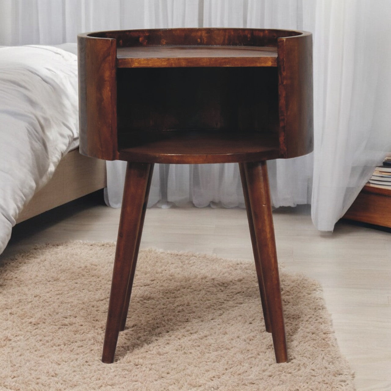 Solid Wood Chestnut Round Open Slot Bedside