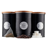 3-piece Kitchen Storage With Bamboo Lids Tea Coffee Sugar | Black