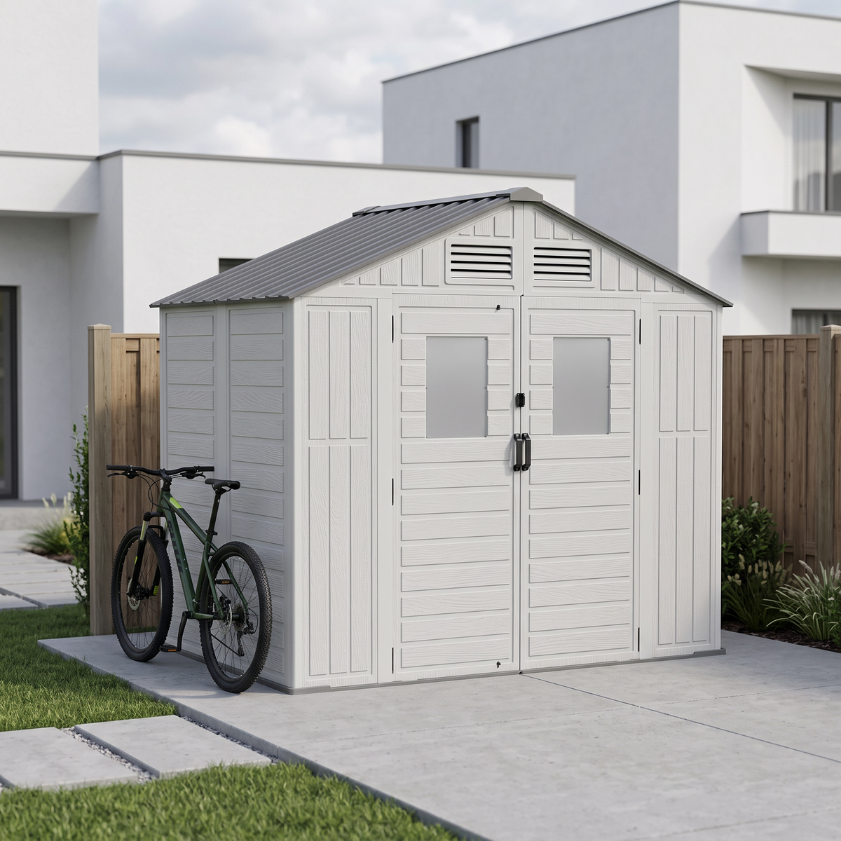 Breeins 8x4ft Apex Roof Plastic Garden Storage Shed With Lockable Door