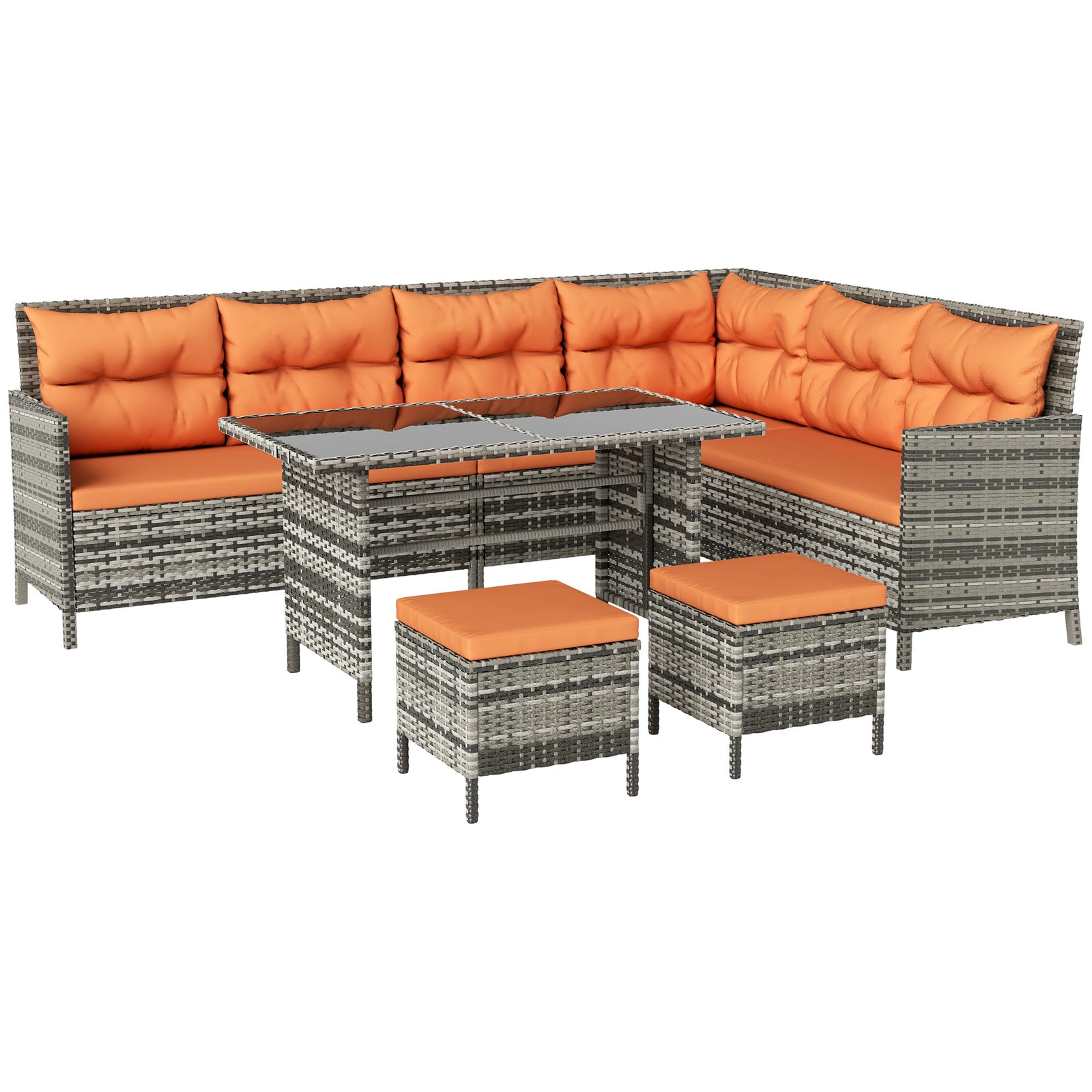 6 Pcs Patio Wicker Sofa Set Rattan Chair Furniture W/ Glass