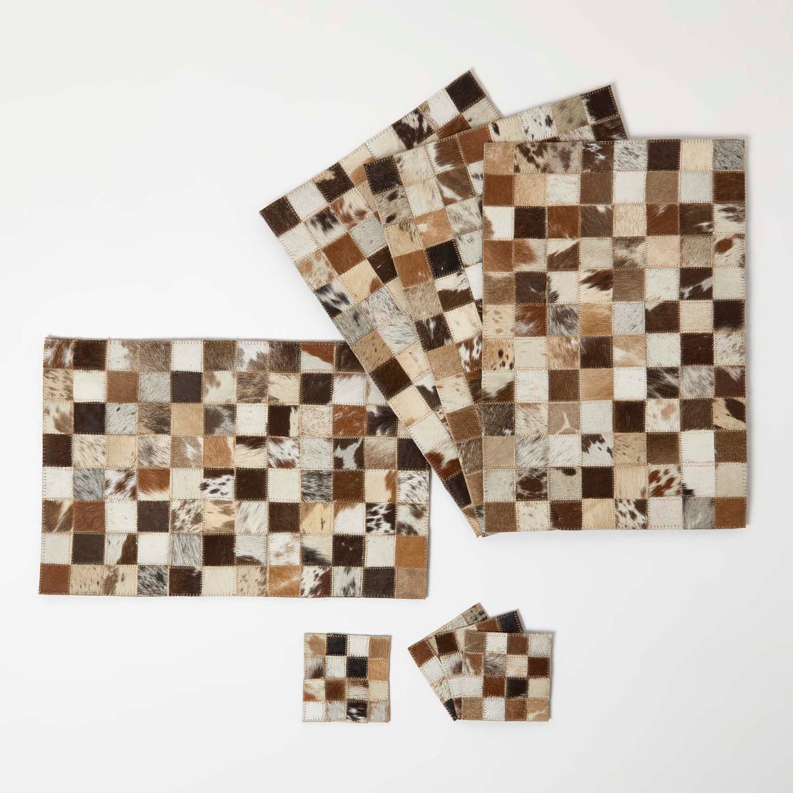 Block Check Brown Leather Placemats Set Of 4