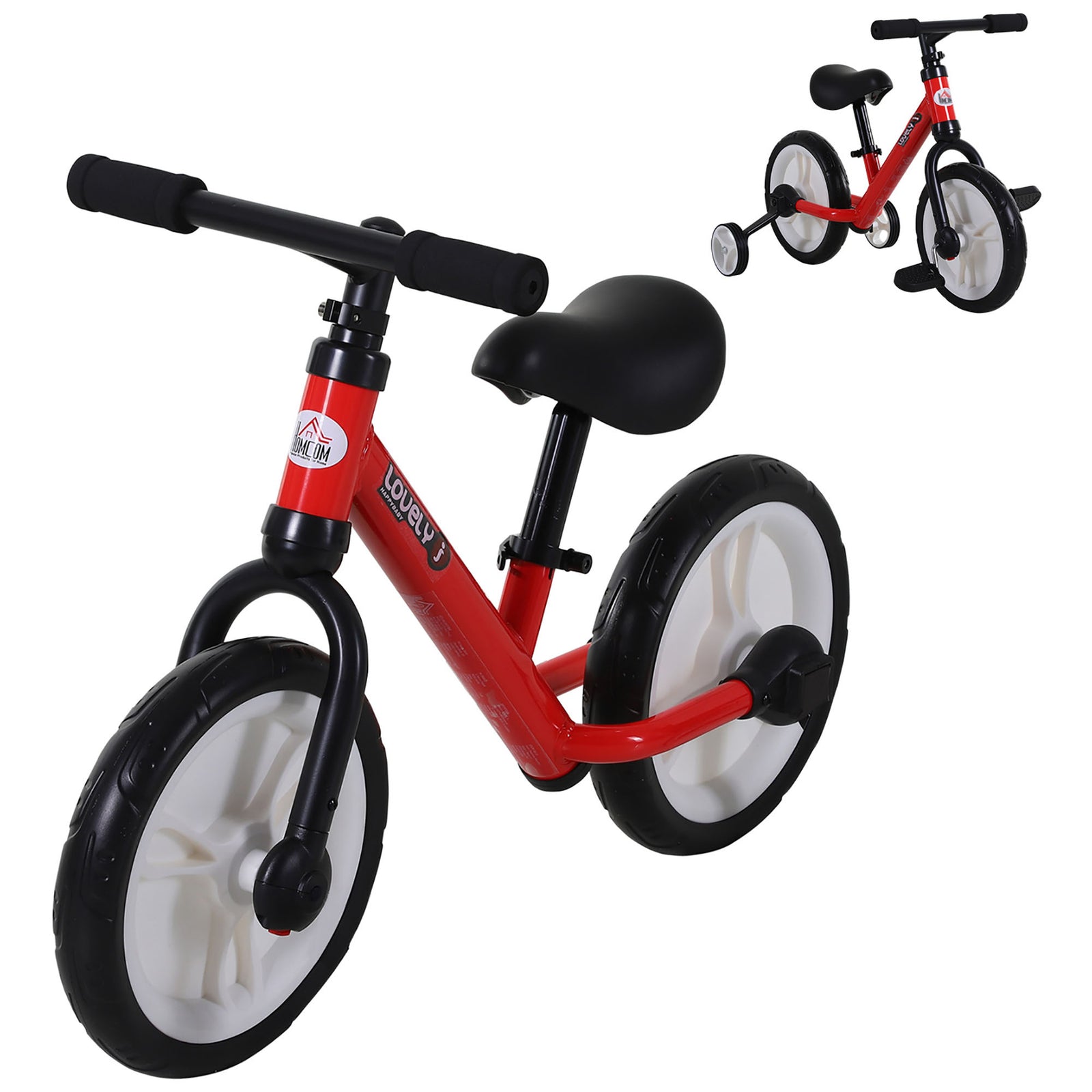 11" Kids Balance Bike W/removable Stabilizers | Red