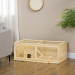 Pawhut Wooden Hamster Cage With Sliding Tray, Openable Top, Hut | Natural