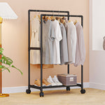 Double Rod Metal Clothes Rack On Wheels | Small | Black