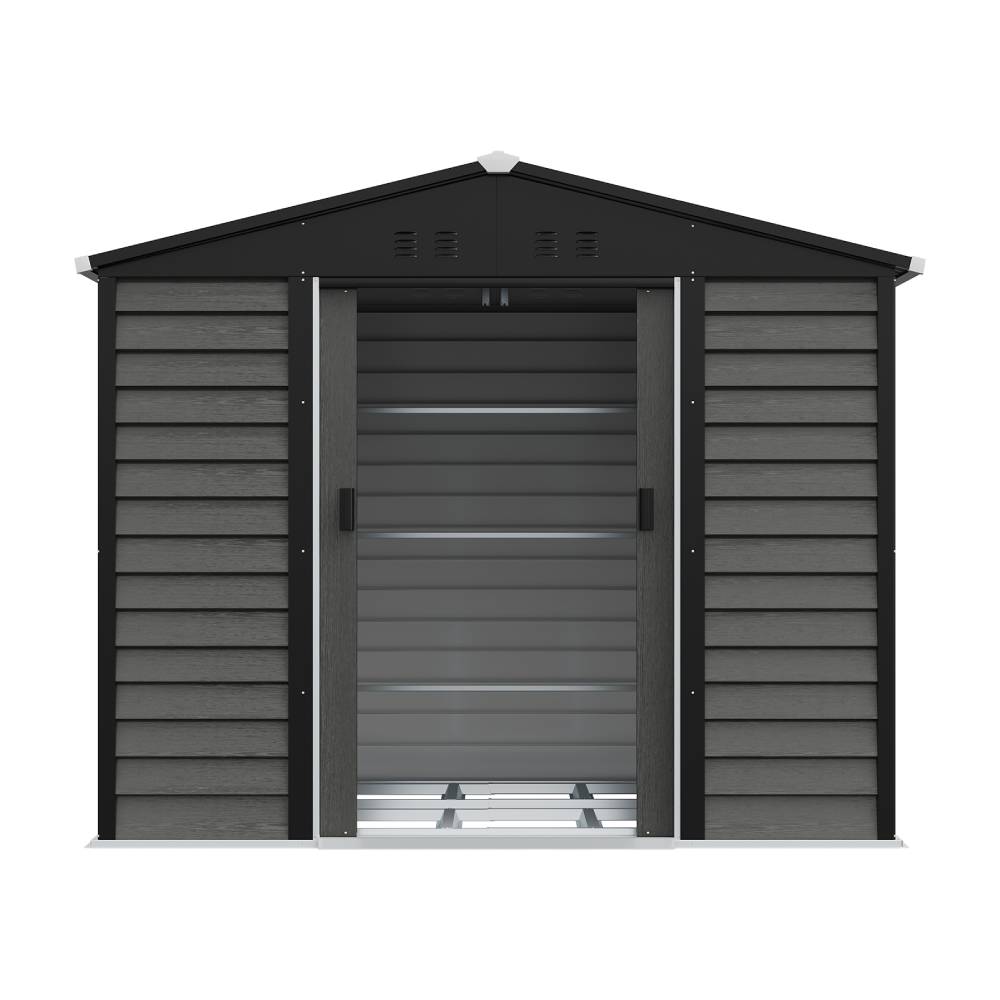8 X 7 Ft Metal Storage Shed With Foundation, Double Sliding Doors & Vents, Weatherproof Outdoor Tool Shed For Garden Or Backyard