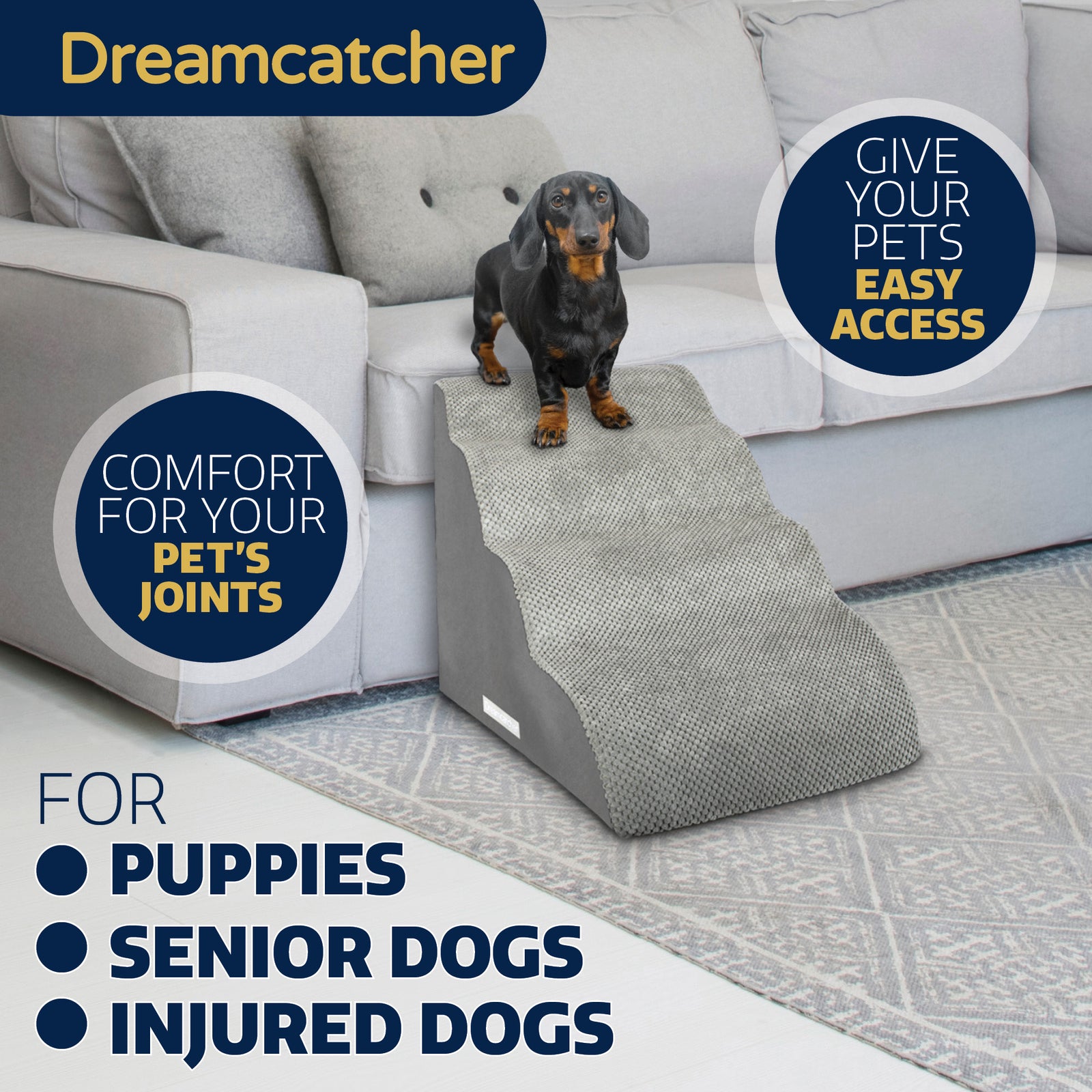 Dog Stairs For Bed, High Density Foam Pet Step Ramp For Sofa, Dogs & Cats, 2,3 & 4 Steps | 4 Step | Grey