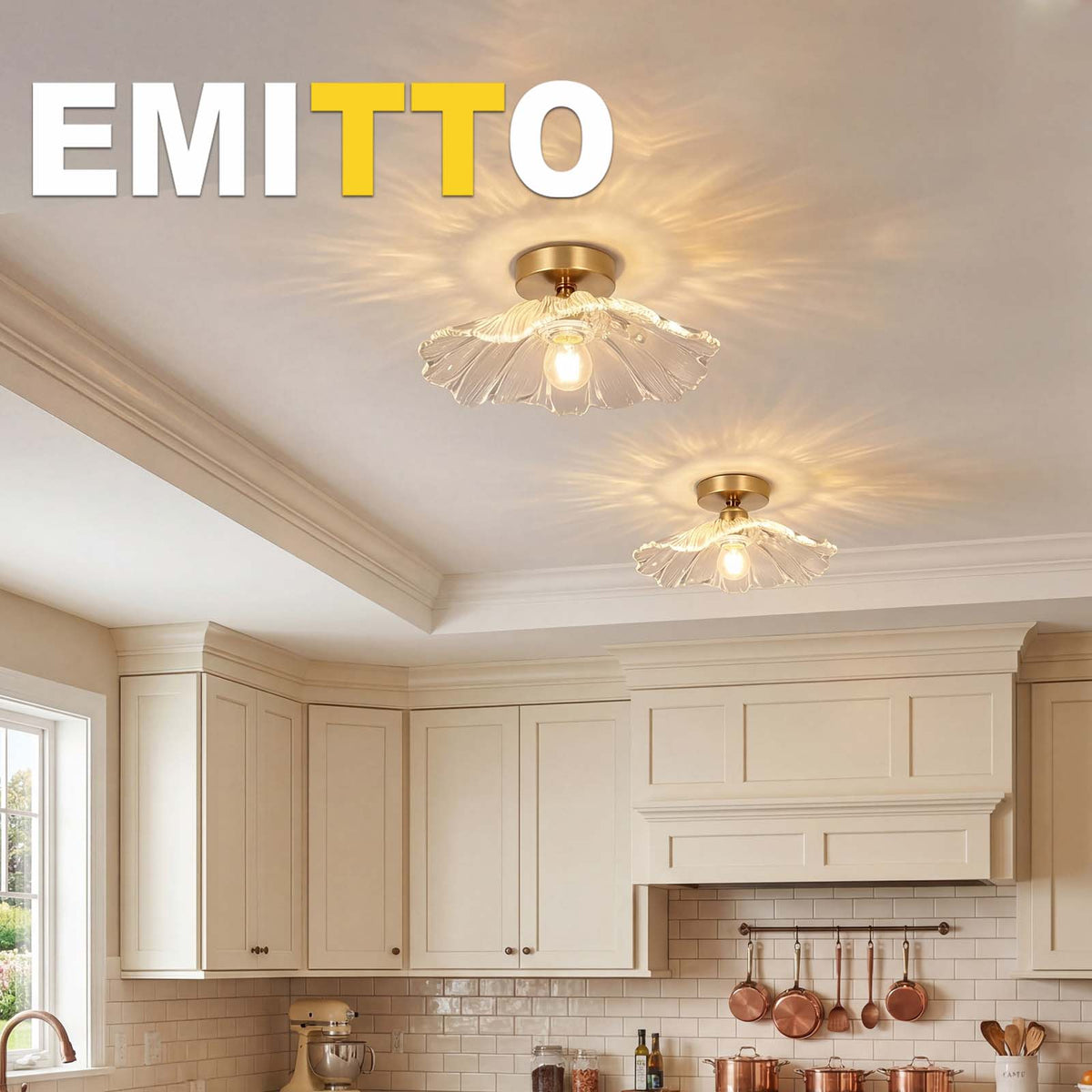 Emitto Ceiling Light Flower Clear Glass Fixture Chandelier Flush Mount 2 Pcs