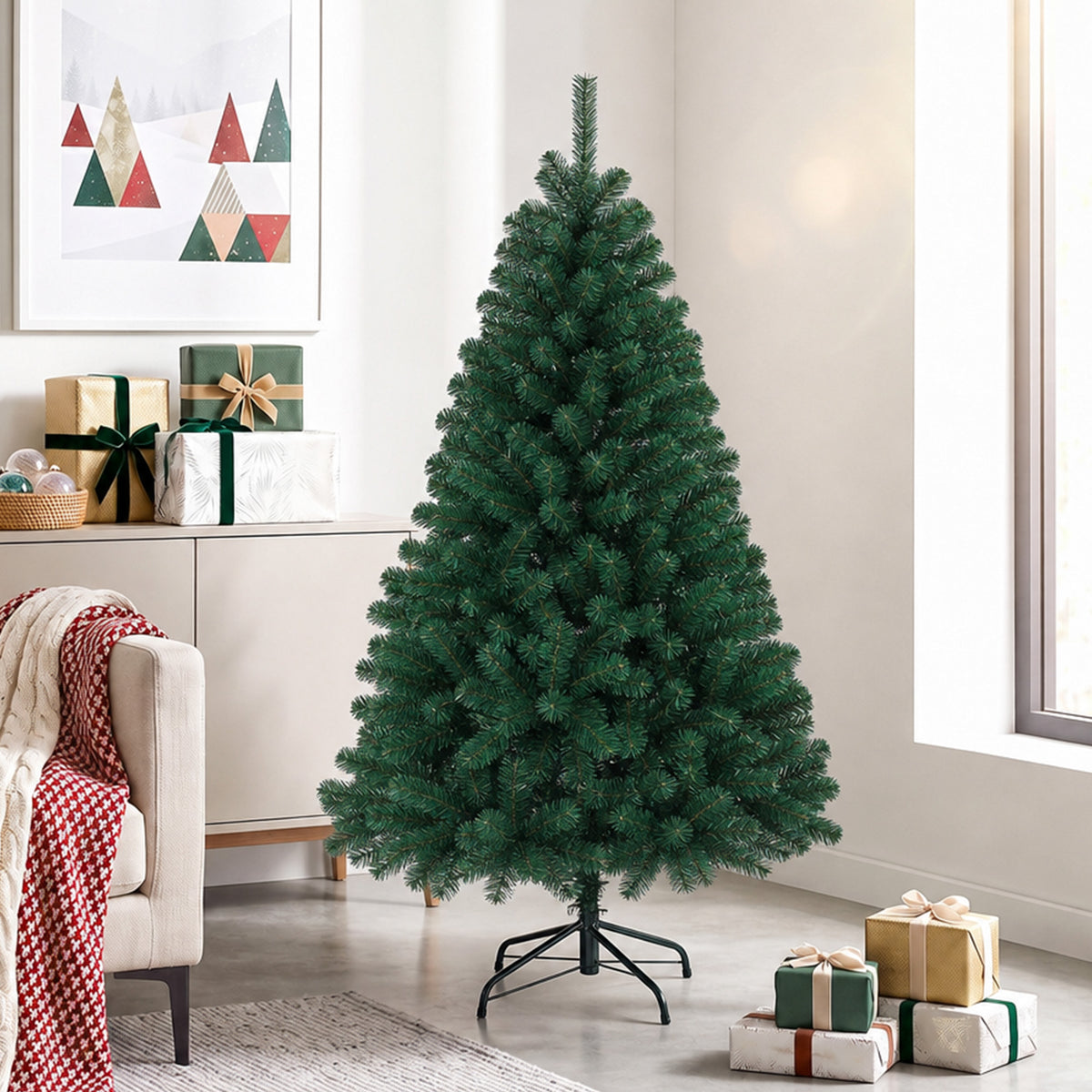 HOMCOM Artificial Christmas Tree With Hinged Design, 150cm Fir Tree