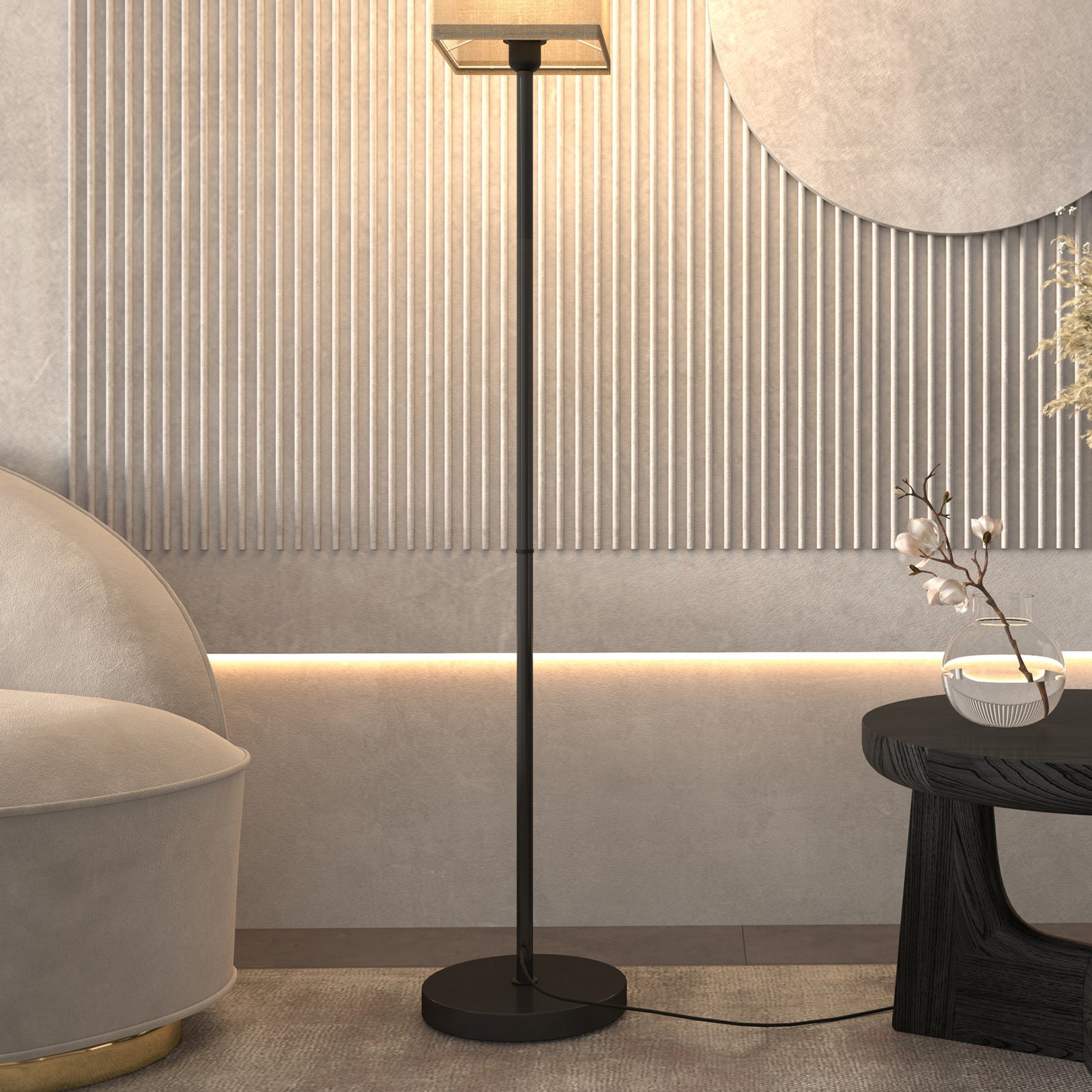 Standing Floor Lamp With Linen Shade, Black