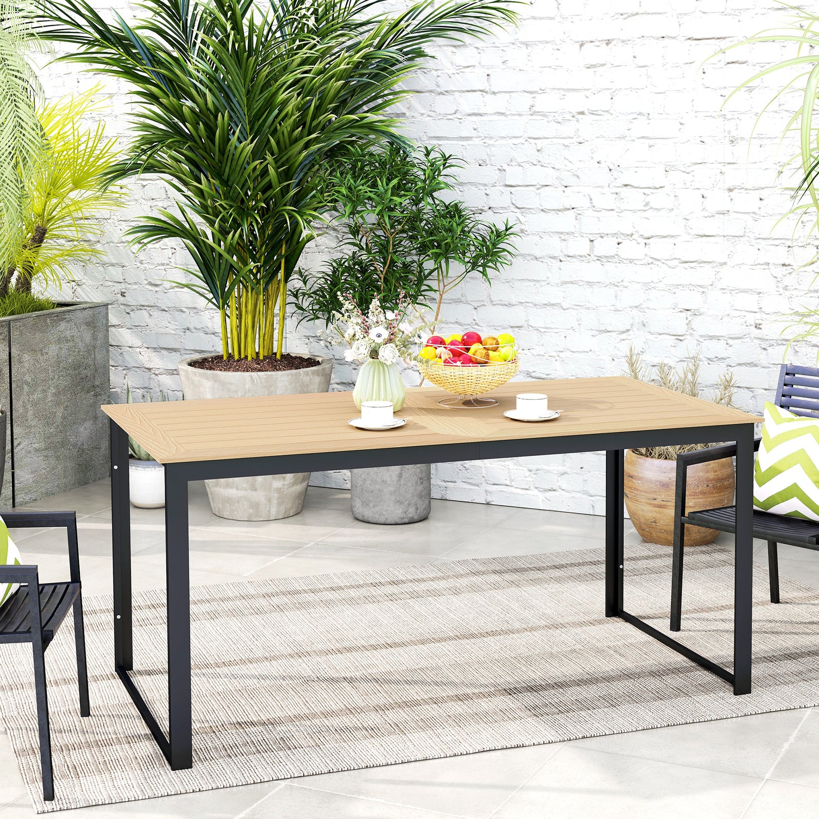 Garden Table For 6 People W/ Slatted Table Top, Metal