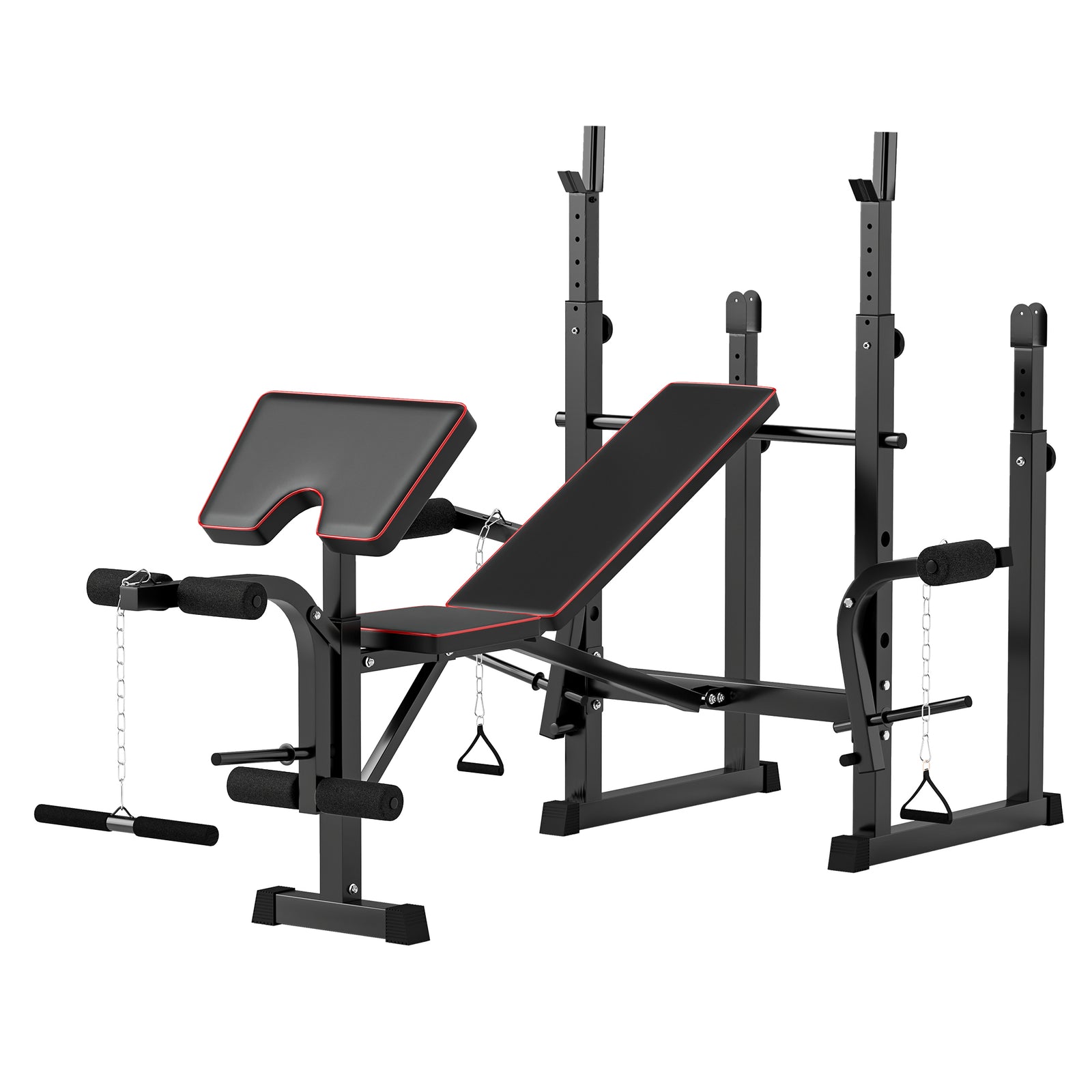 Folding Weight Bench W/ 2 Barbell Rack And Preacher Curl