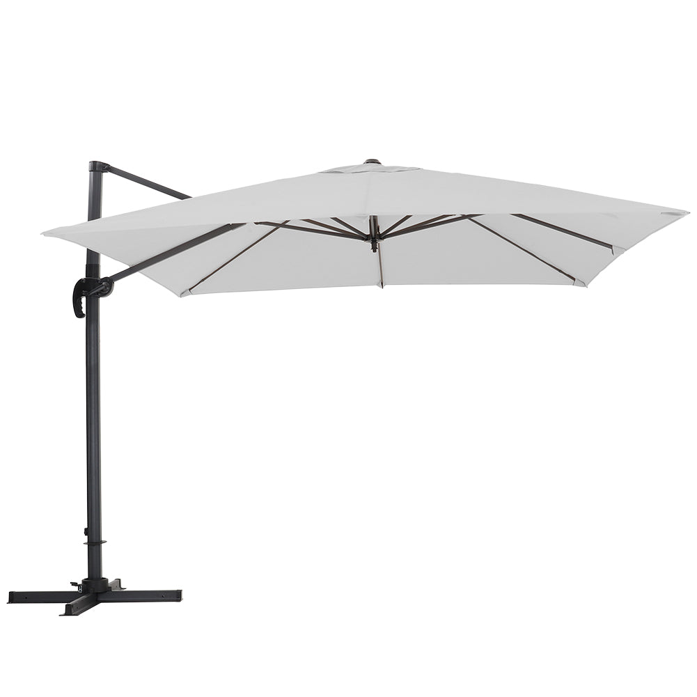 Large Square Patio Parasol With Durable Polyester Canopy, Pa Waterproof Coating, Adjustable Height, 360° Foot Pedal Rotation With Cross Base | One Size | Light Grey