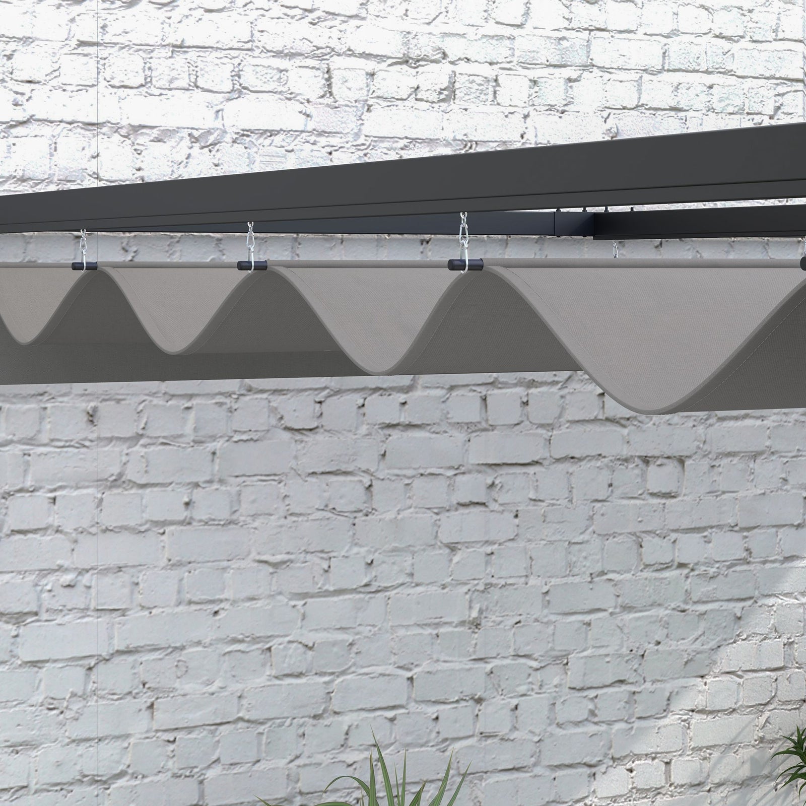 Wall Mounted Pergola With Retractable Sun Shade Canopy | Large | Dark Gray