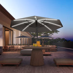 3(m) Garden Parasol W/ Lights, Crank Handle & Cross Base | Dark Gray