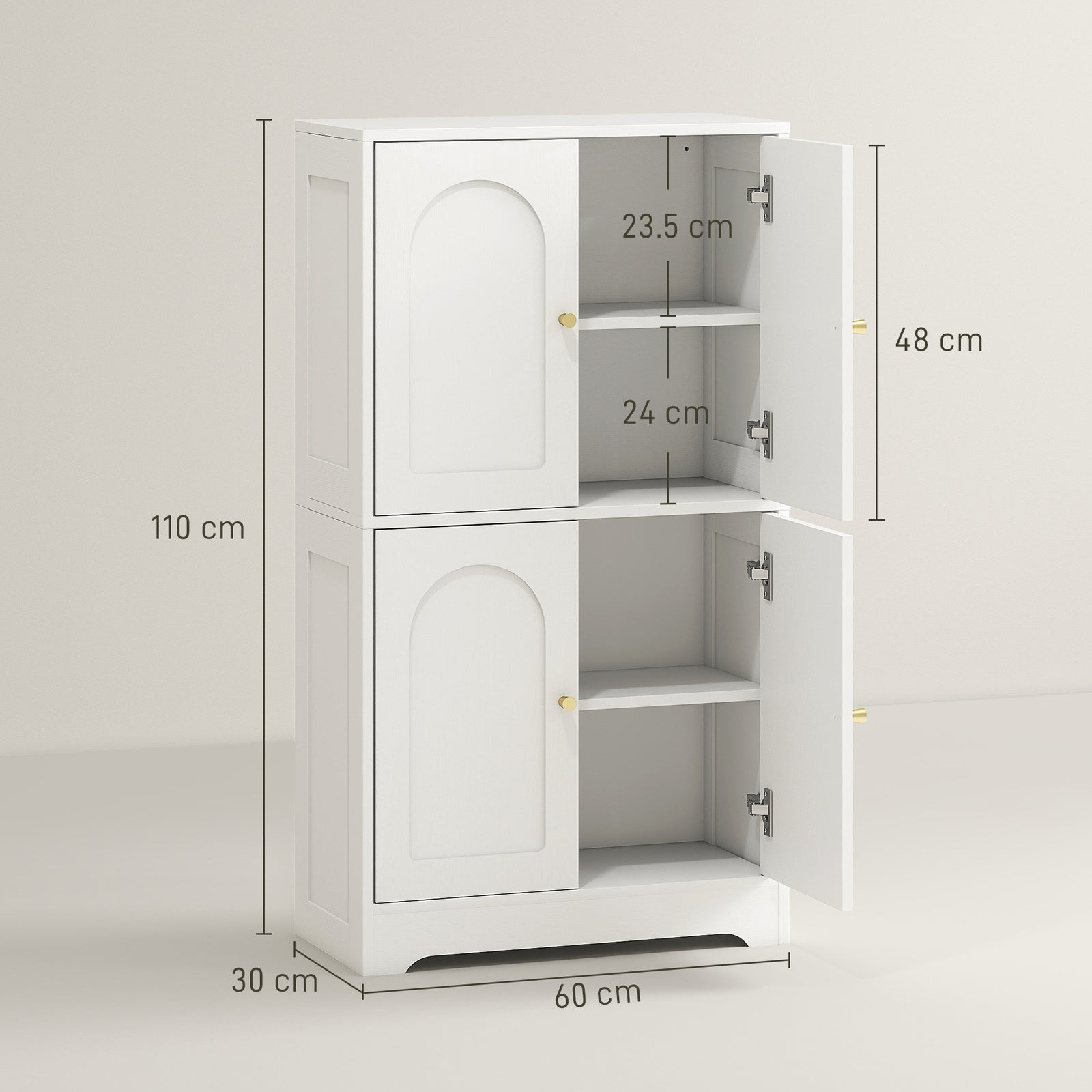 110cm Kitchen Cupboard With 4 Arched Doors And 2 Adjustable Shelves