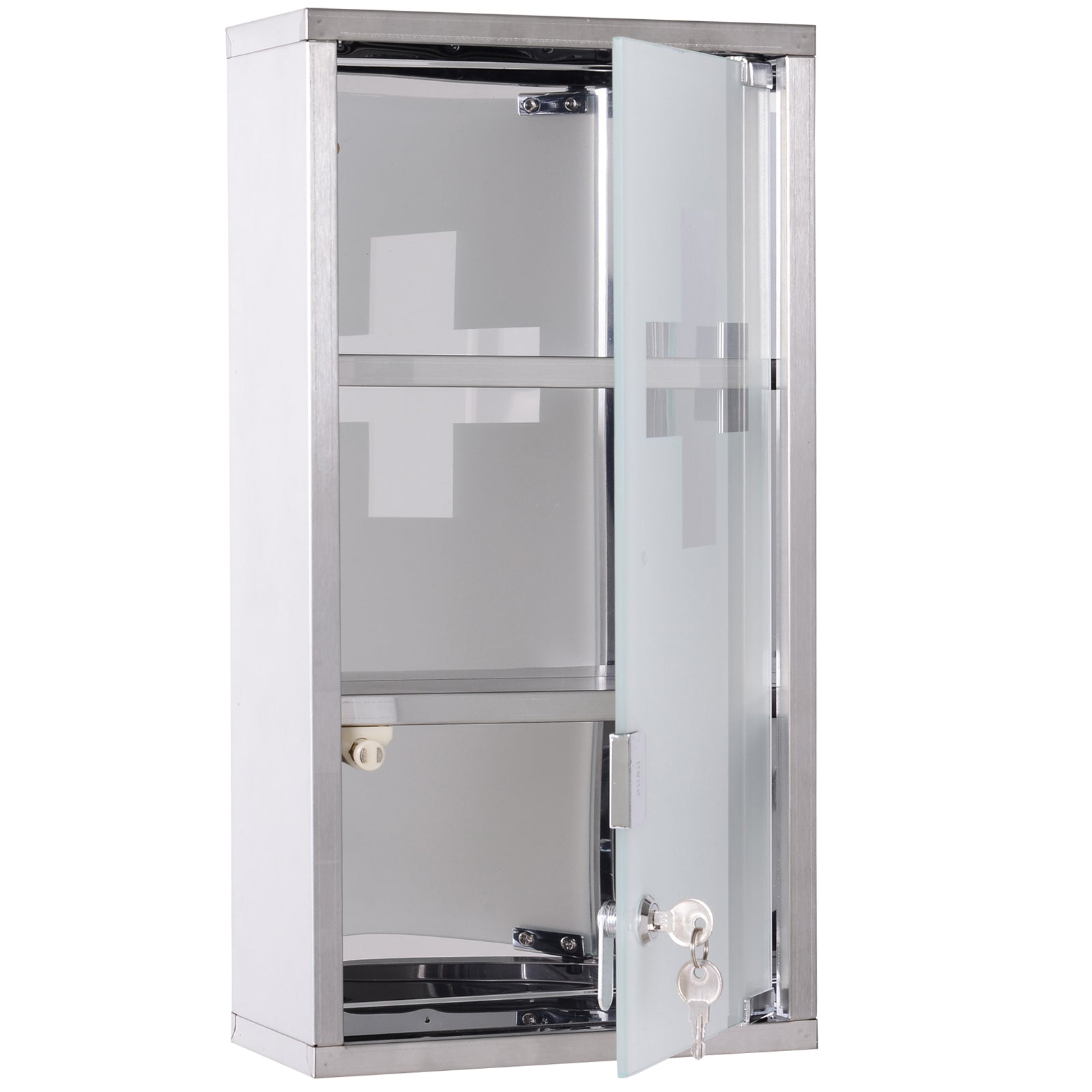 Wall Mounted Medicine Cabinet First Aid  Glass Door Lockable