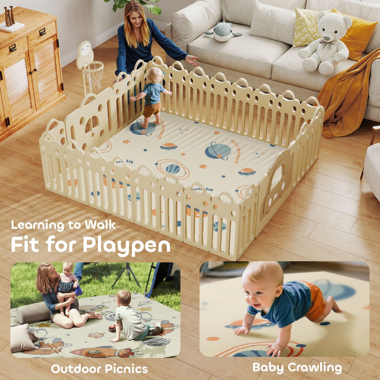 Baby Play Mat, Foldable Activity Playmat, Astronaut & Planet Theme
