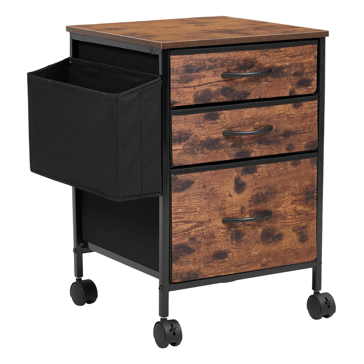 Vintage Filing Cabinet With Casters | 3 Drawer | Black & Brown