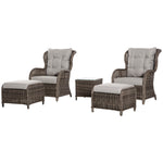 Outsunny 5 Pcs Deluxe Garden Rattan Furniture Sofa Chair & Stool Table Set