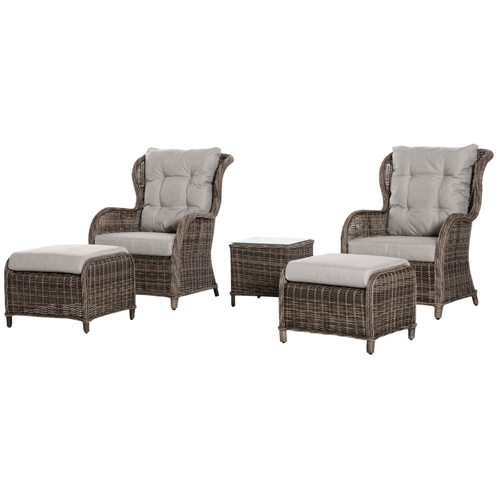 Outsunny 5 Pcs Deluxe Garden Rattan Furniture Sofa Chair & Stool Table Set