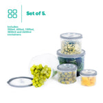 Airtight Mixed Round Containers - Set Of 5
