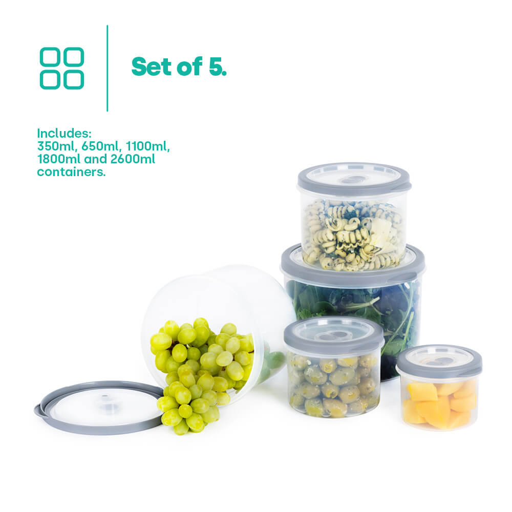 Airtight Mixed Round Containers - Set Of 5