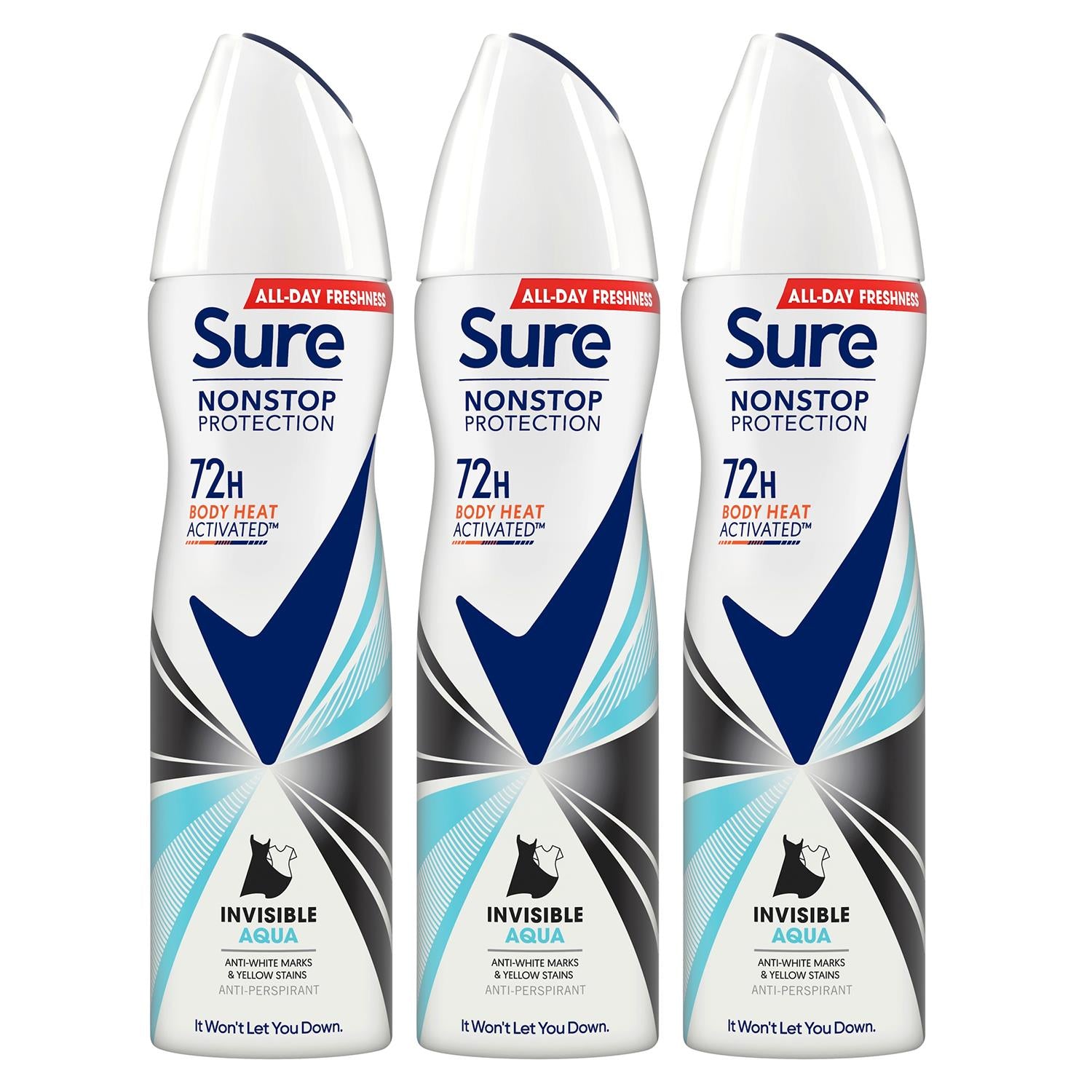 Women Anti-perspirant 72h Nonstop Protection Deo Invisible Aqua 150ml, 3pk | 3