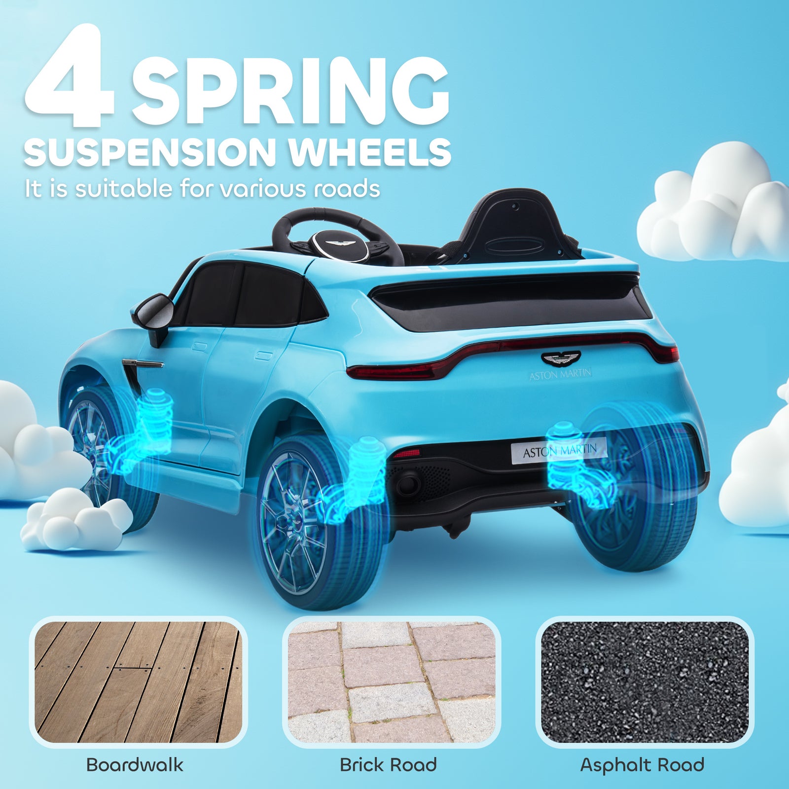 Aston Martin Dbx Licensed 12v Kids Ride On Car W/ 4 Suspension Wheels | Blue