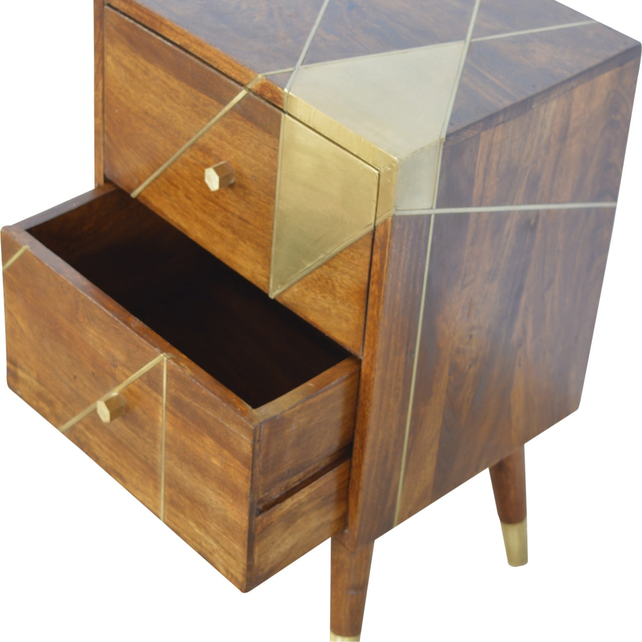 Solid Wood Gold Geometric Chestnut Bedside