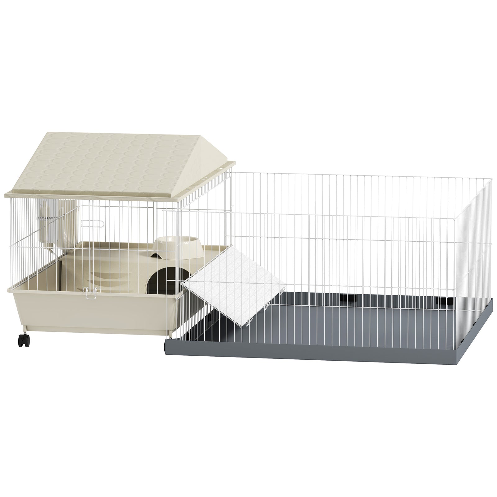 Small Animal Cage, Guinea Pig Cage With Removable Pet Playpen, Wheels, Beige