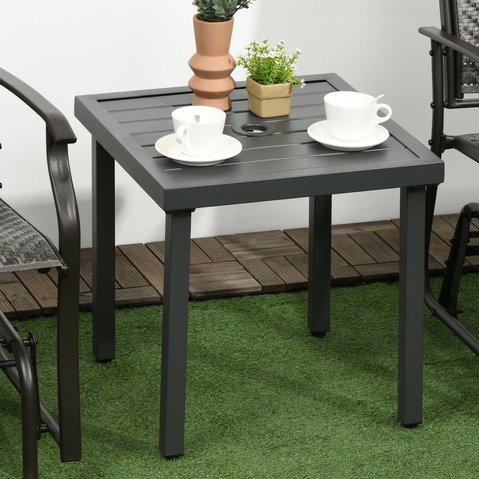 Patio End Table With Umbrella Hole And Steel Frame