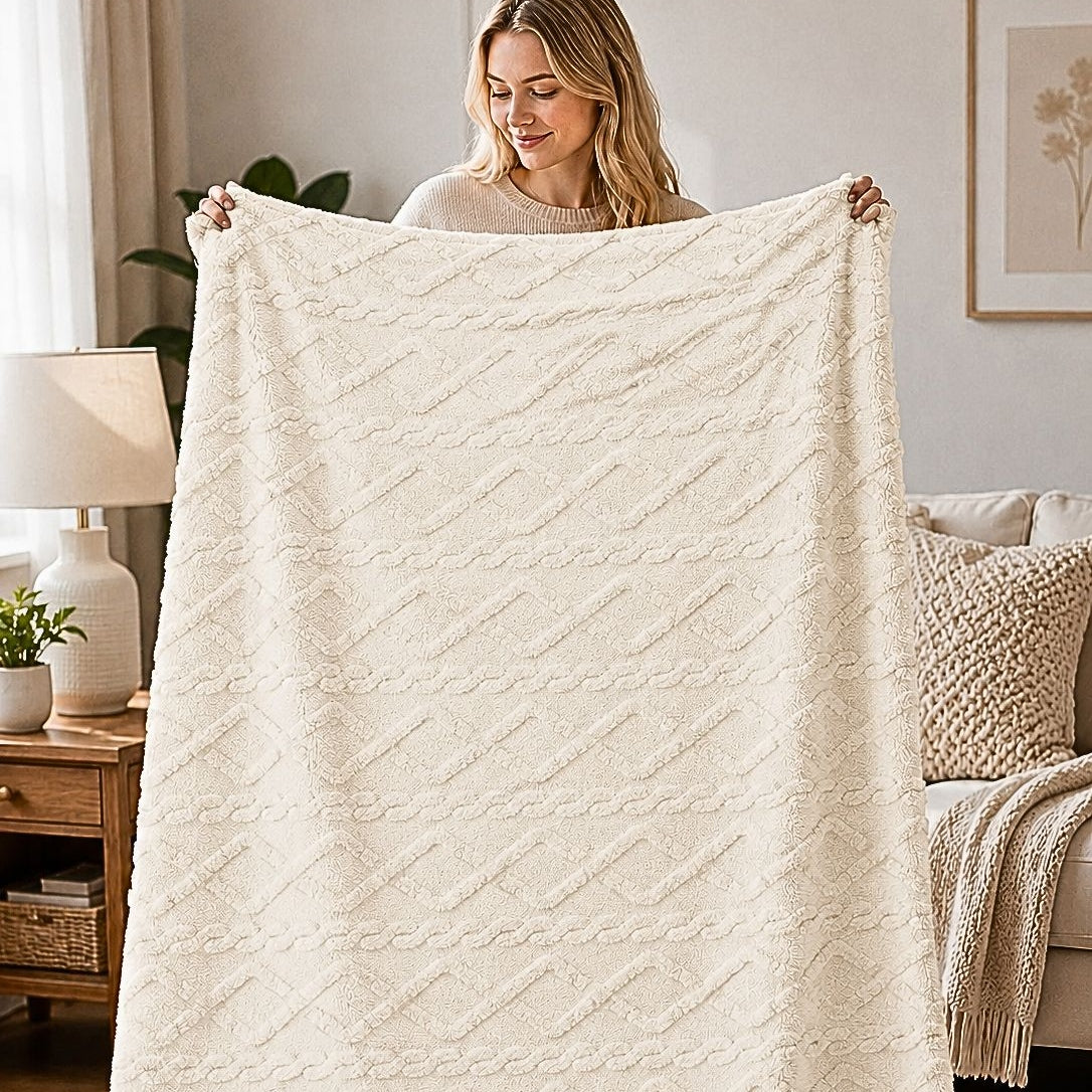 Textured Cable Throw Blanket – Soft Cosy Decorative Throw 150 X 200cm | 150cm x 200cm | Natural