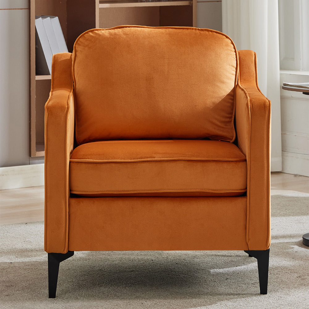 Contemporary Upholstered Armchair – Velvet Accent Chair For Living Room Or Study | Orange