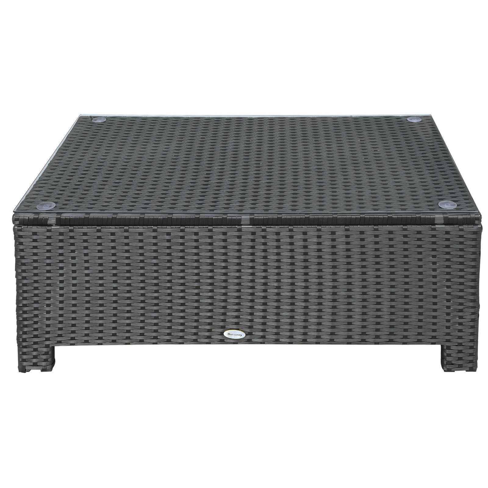 Garden Rattan Side Table,wicker Coffee Desk, Glass Top | Black