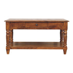 Solid Wood Turned Legs Chestnut Coffee Table, 2 Drawers And Open Shelf, Dark Brown | Dark Brown