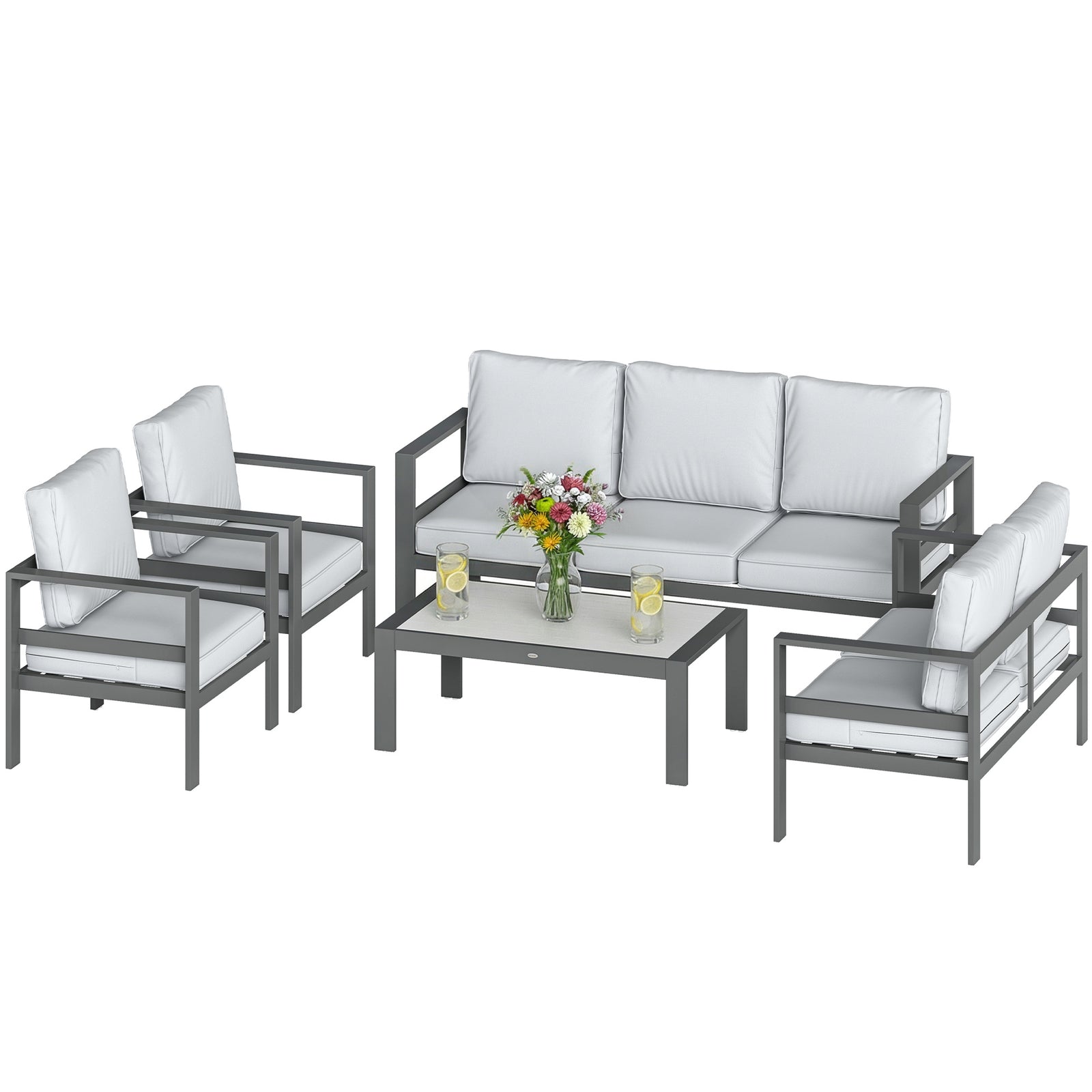 Aluminium Garden Furniture Sofa Set With Olefin Cushions | Dark Grey