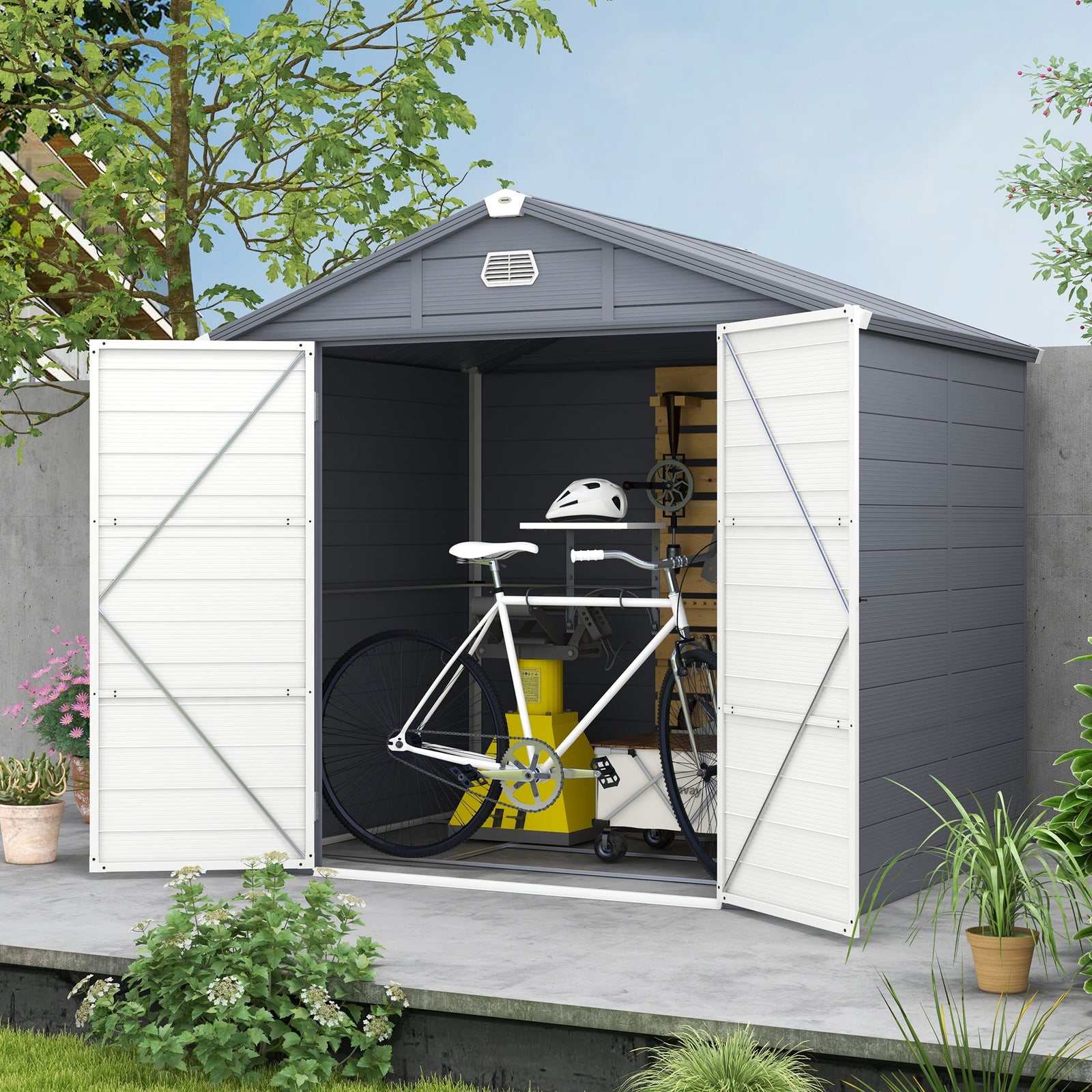 Garden Shed Tool Storage House With Lockable Door, Kit | Large | Gray