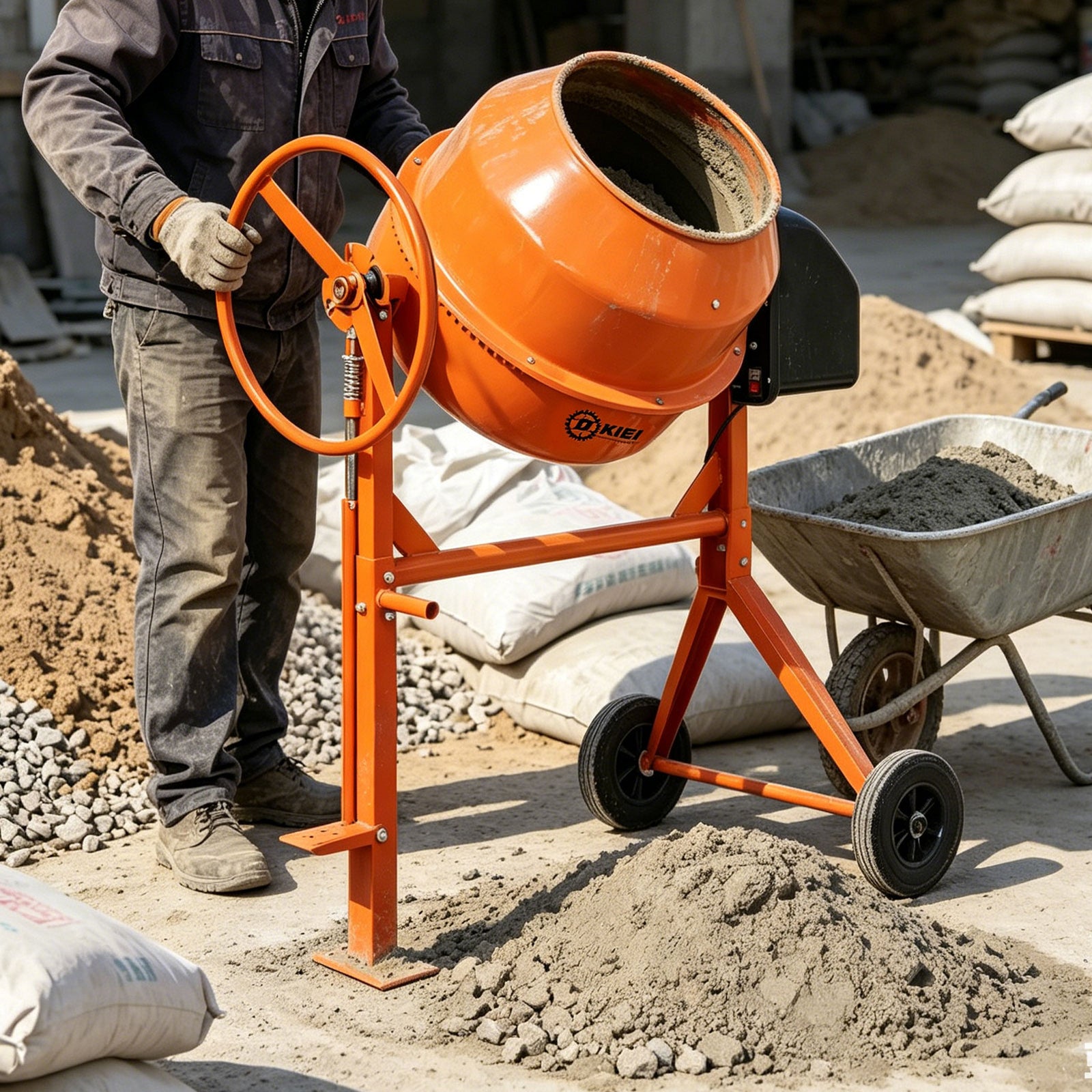 Electric Portable Cement Concrete Mixer With Wheels | 100l | Orange