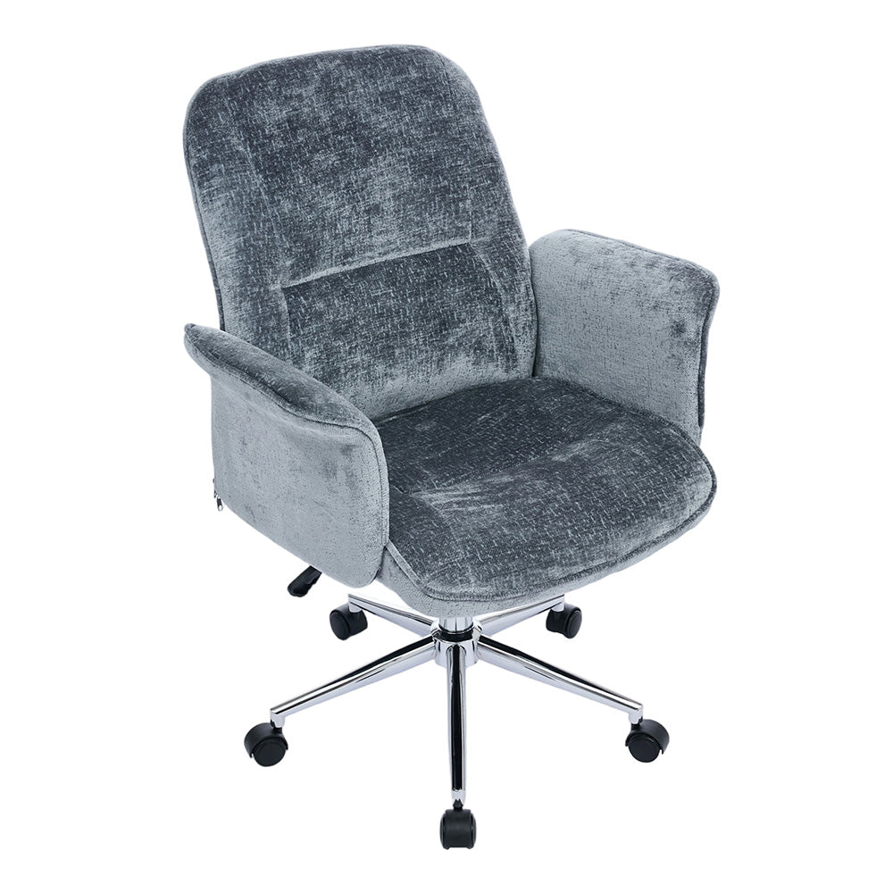 Retro-style Chenille Upholstered Office Chair With Armrests And Casters