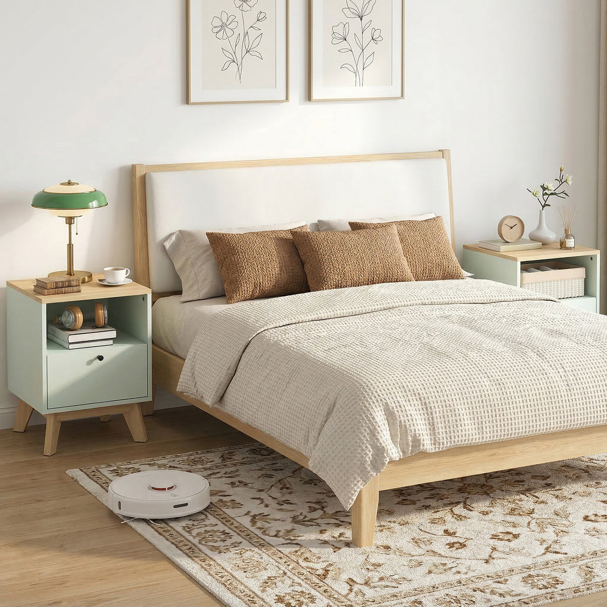 HOMCOM Modern Nightstand Set Of 2, Bedside Table With Drawer And Open Shelf