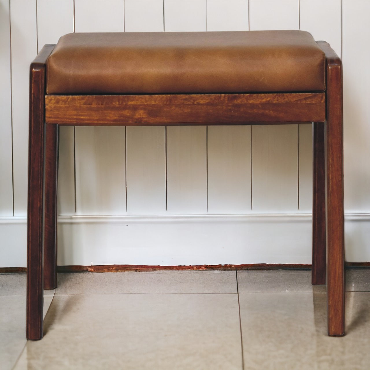 Solid Mango Wood Buffalo Hallway Footstool