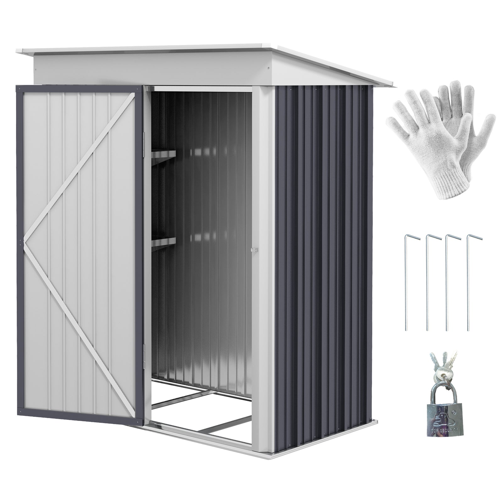 Steel Garden Shed, Small Lean-to Shed For Bike Tool, 5x3 Ft | Dark Gray
