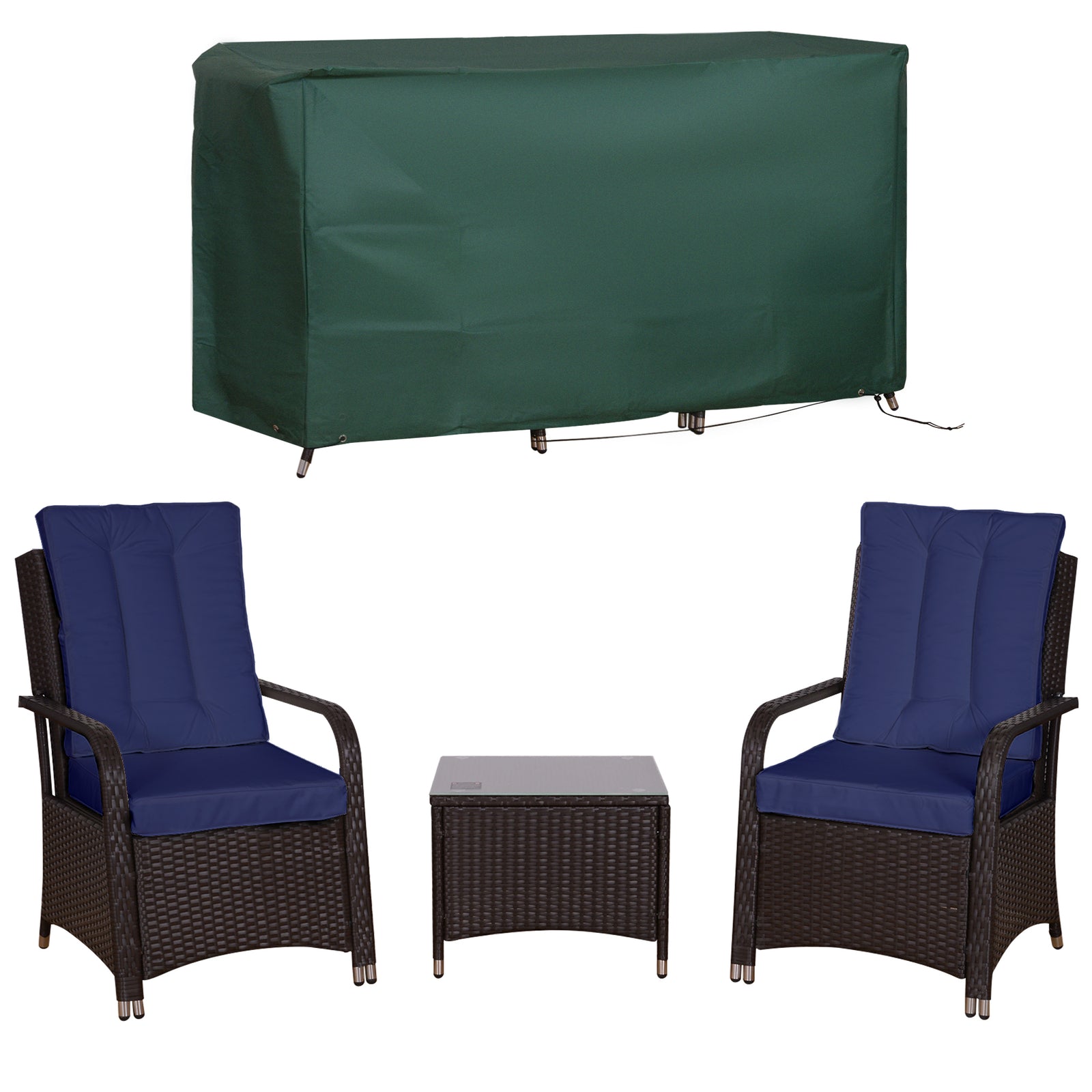 3pc Rattan Table Chair Bistro Garden Furniture Set Wicker | Dark Blue