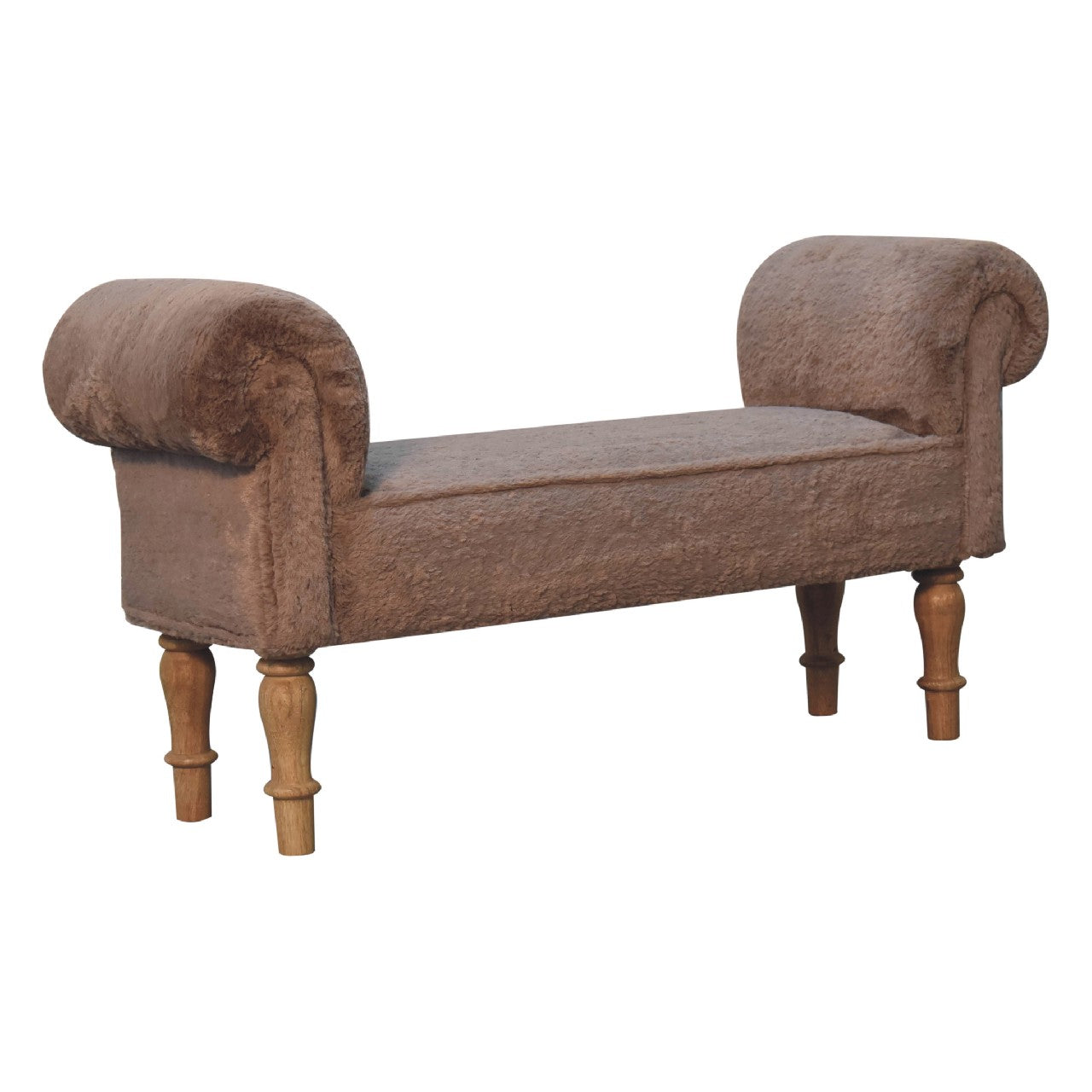Solid Wood Mocha Faux Fur Bedroom Bench