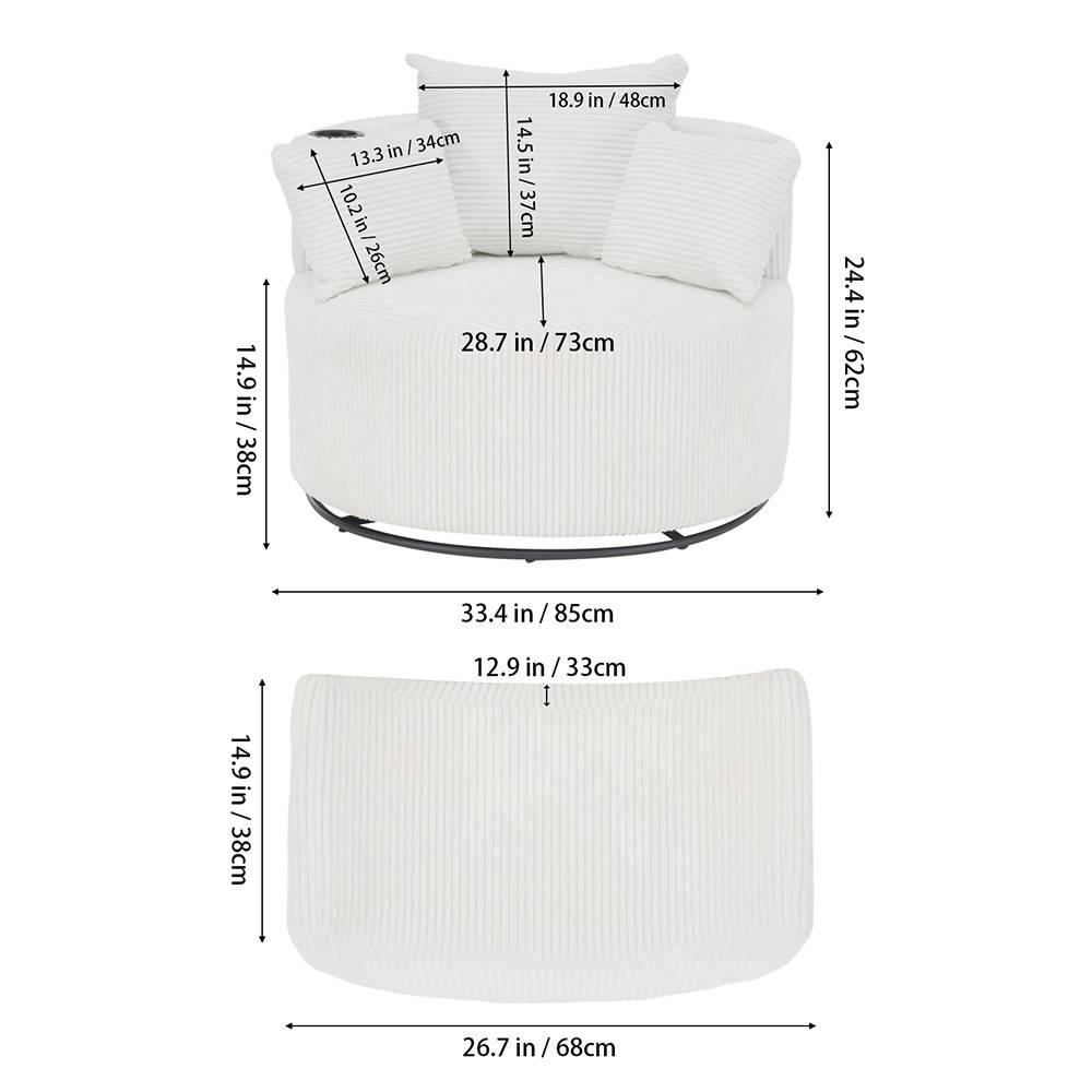 360° Swivel Sofa And Footstool With Cup Holder And Pillows