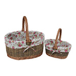 Garden Rose Lined Country Oval Wicker Shopping Basket | Set of 2 | Pink