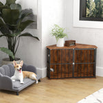 Corner Dog Crate Furniture With 2 Bowls For Small & Medium Dogs