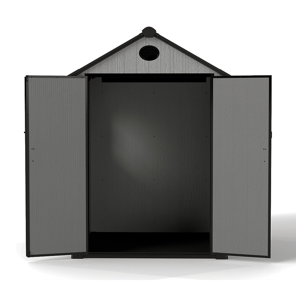 5.33 X 5.35ft  Garden Tool Shed With Apex Roof & Combination Lock – Grey Wood Grain Storage Shed With Window & Vents